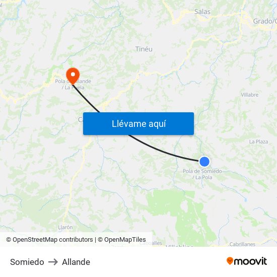 Somiedo to Allande map