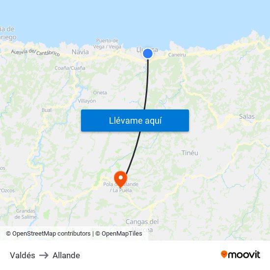 Valdés to Allande map