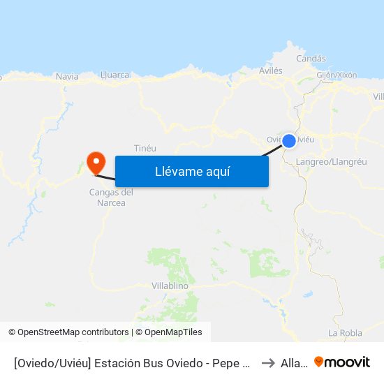 [Oviedo/Uviéu]  Estación Bus Oviedo - Pepe Cosmen [Cta 01549] to Allande map