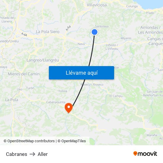 Cabranes to Aller map