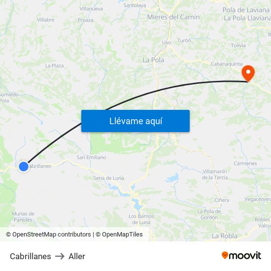 Cabrillanes to Aller map