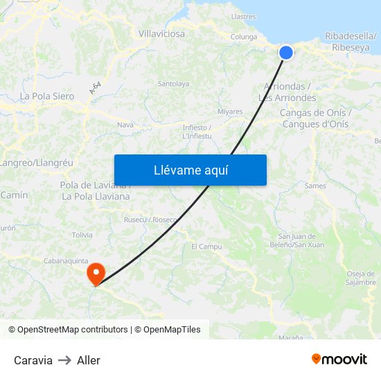 Caravia to Aller map