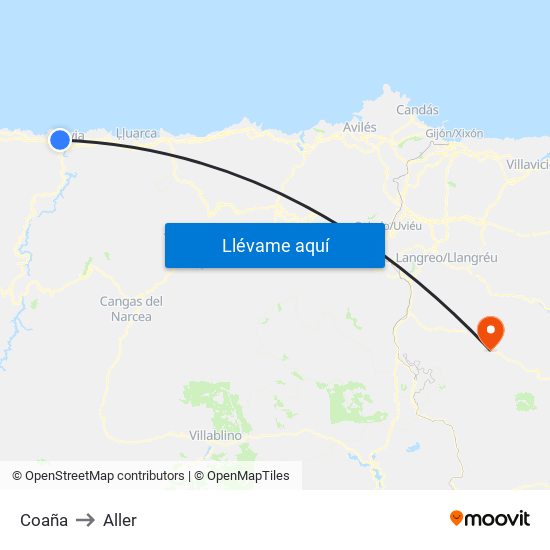 Coaña to Aller map