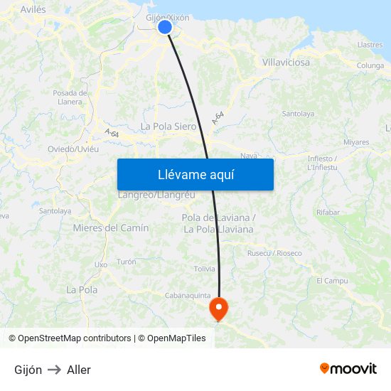 Gijón to Aller map