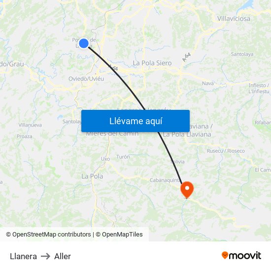 Llanera to Aller map