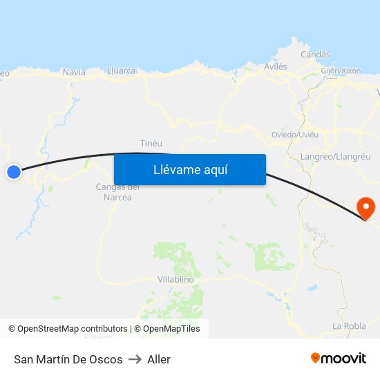 San Martín De Oscos to Aller map