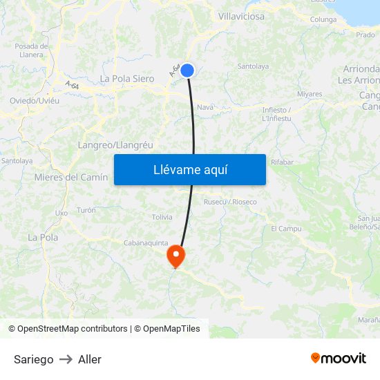 Sariego to Aller map