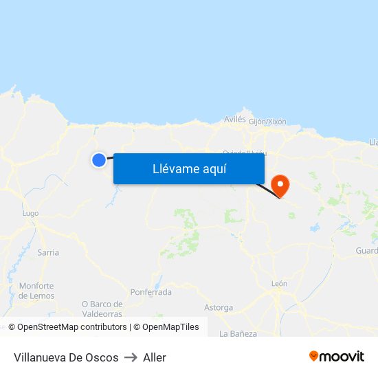 Villanueva De Oscos to Aller map