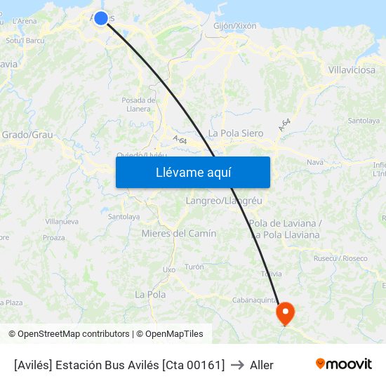 [Avilés]  Estación Bus Avilés [Cta 00161] to Aller map