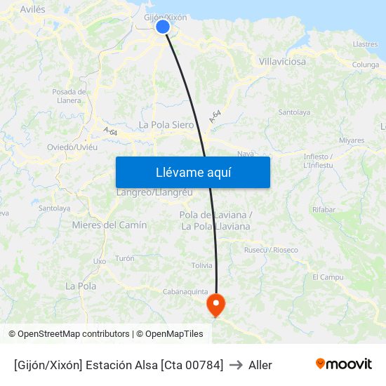 [Gijón/Xixón]  Estación Alsa [Cta 00784] to Aller map