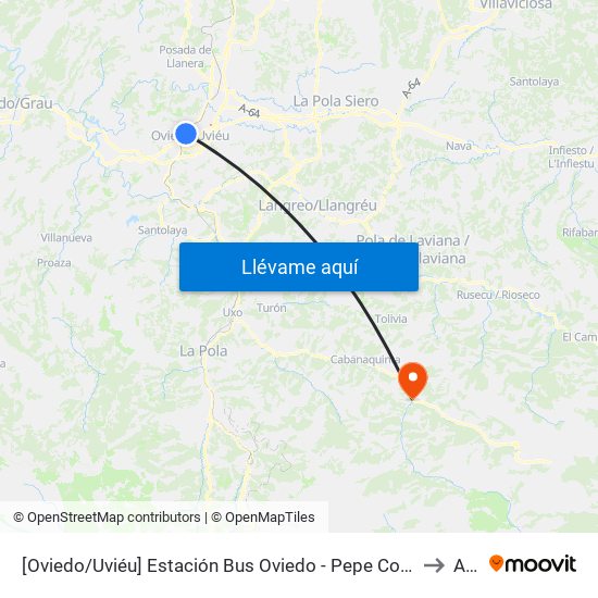 [Oviedo/Uviéu]  Estación Bus Oviedo - Pepe Cosmen [Cta 01549] to Aller map