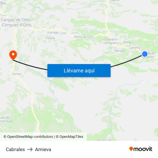 Cabrales to Amieva map