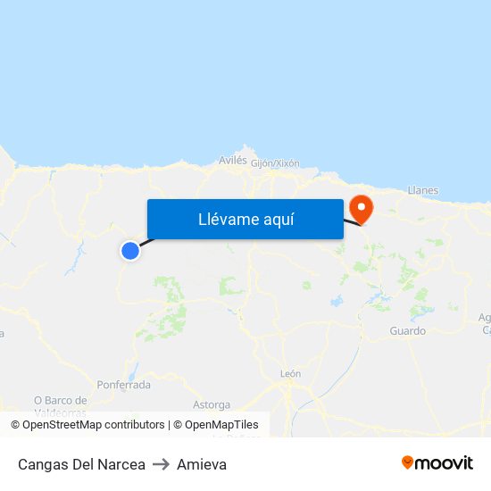 Cangas Del Narcea to Amieva map
