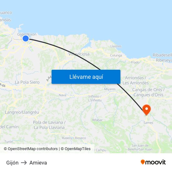 Gijón to Amieva map