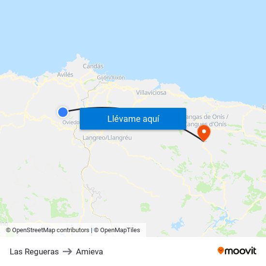 Las Regueras to Amieva map