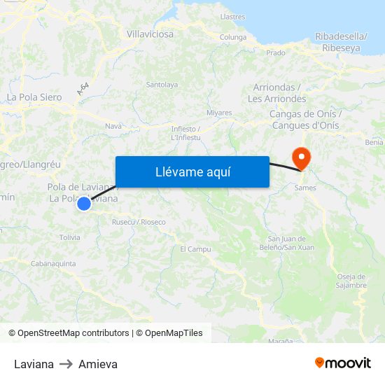 Laviana to Amieva map