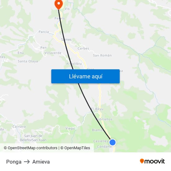 Ponga to Amieva map