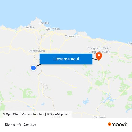 Riosa to Amieva map