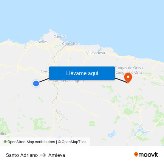 Santo Adriano to Amieva map