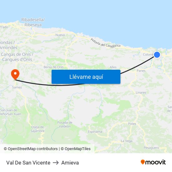 Val De San Vicente to Amieva map