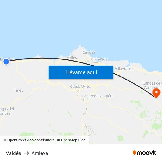 Valdés to Amieva map