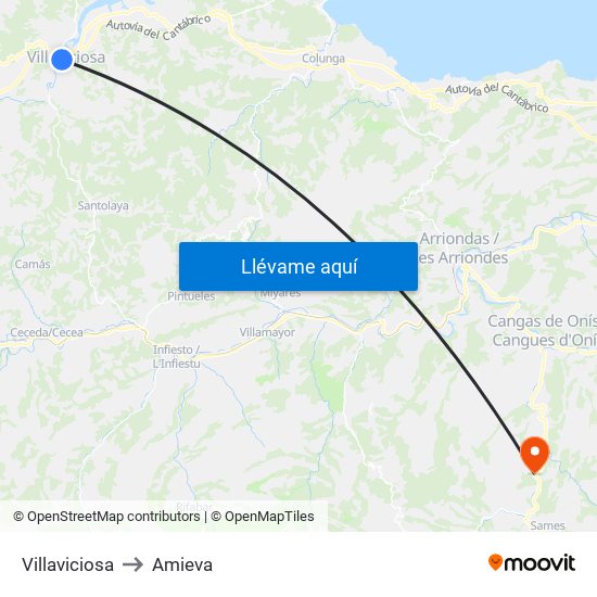 Villaviciosa to Amieva map