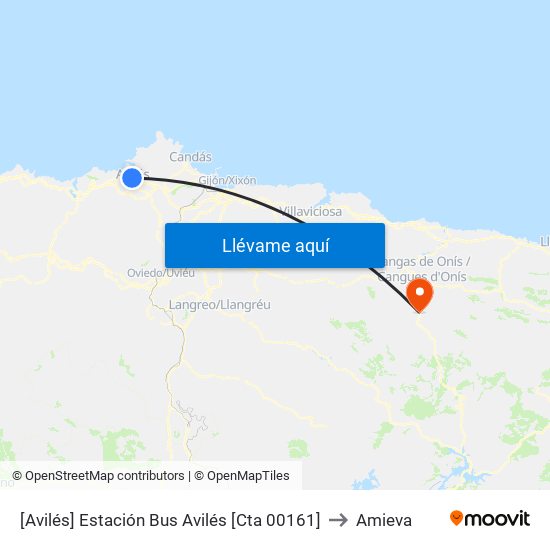 [Avilés]  Estación Bus Avilés [Cta 00161] to Amieva map