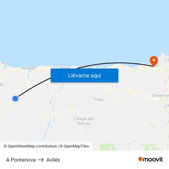 A Pontenova to Avilés map