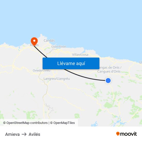 Amieva to Avilés map