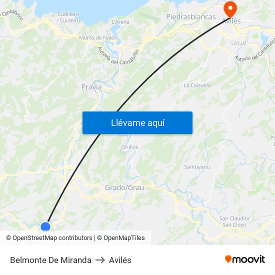 Belmonte De Miranda to Avilés map