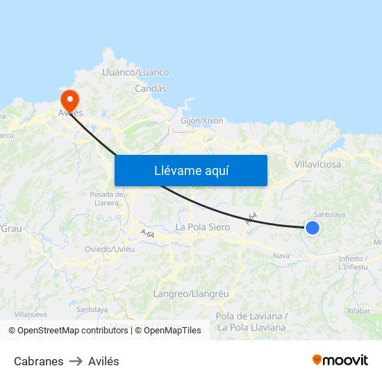 Cabranes to Avilés map