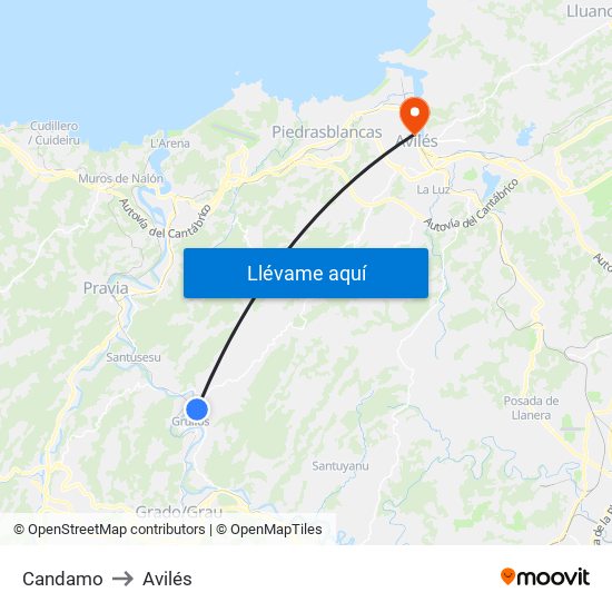 Candamo to Avilés map