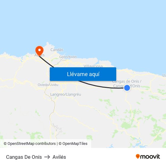 Cangas De Onís to Avilés map