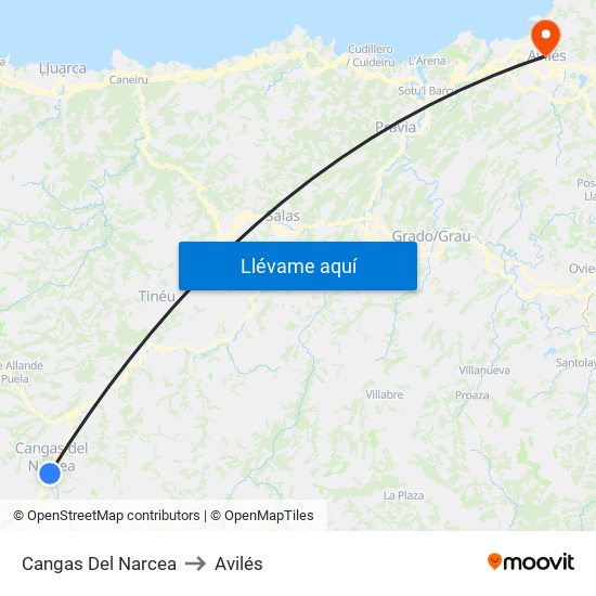 Cangas Del Narcea to Avilés map
