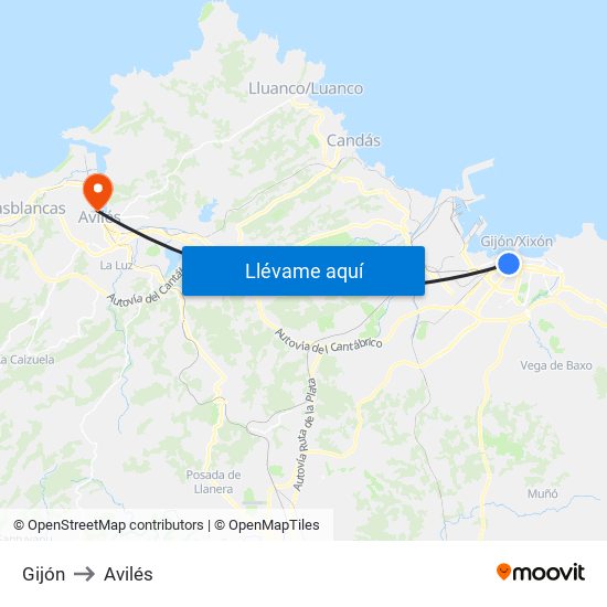 Gijón to Avilés map