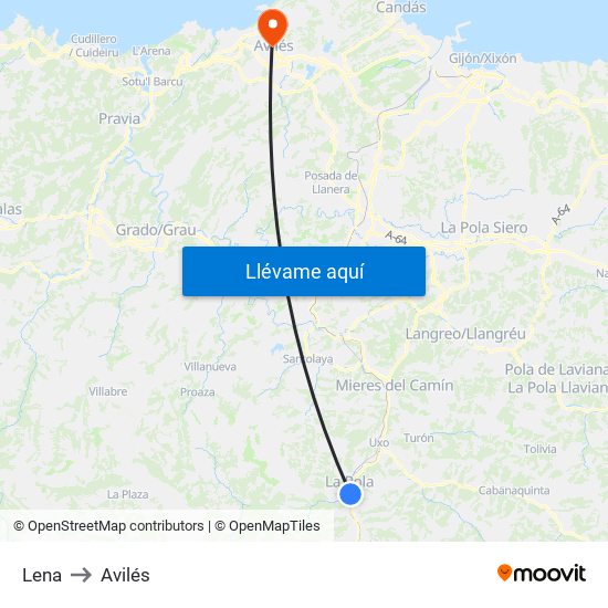 Lena to Avilés map