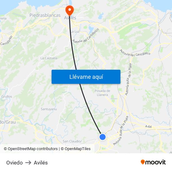 Oviedo to Avilés map