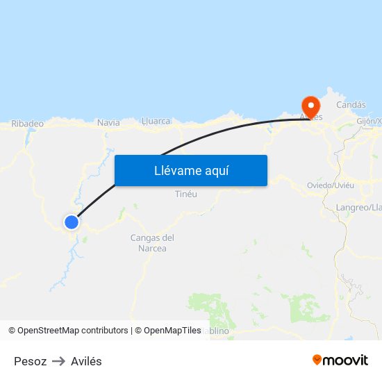 Pesoz to Avilés map