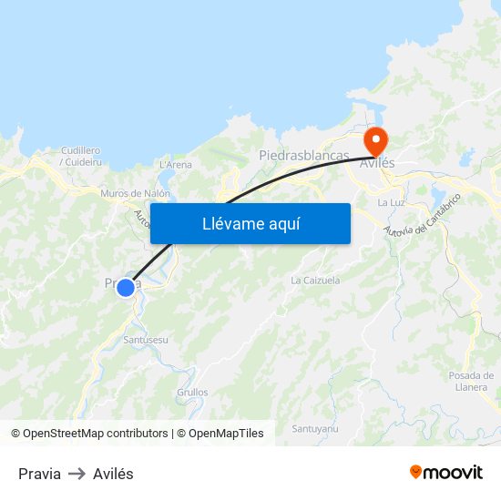 Pravia to Avilés map