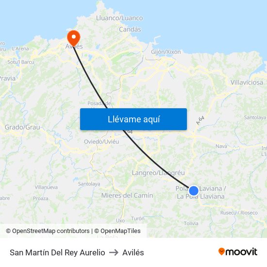 San Martín Del Rey Aurelio to Avilés map