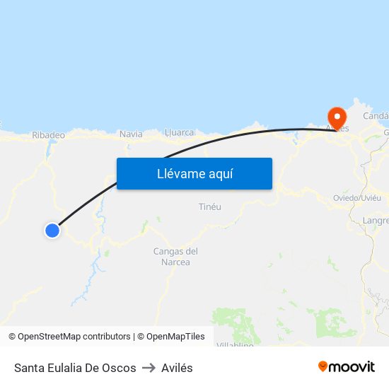 Santa Eulalia De Oscos to Avilés map