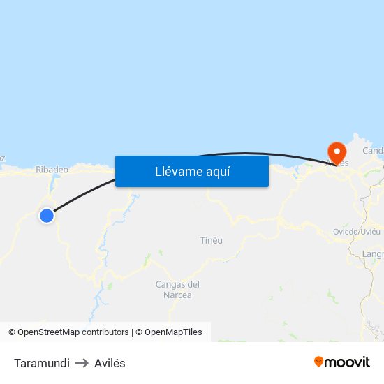 Taramundi to Avilés map