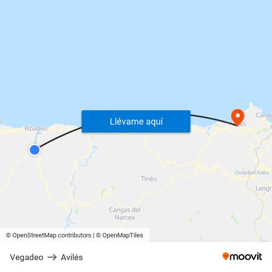 Vegadeo to Avilés map