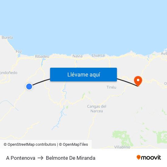 A Pontenova to Belmonte De Miranda map
