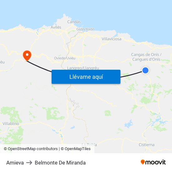 Amieva to Belmonte De Miranda map