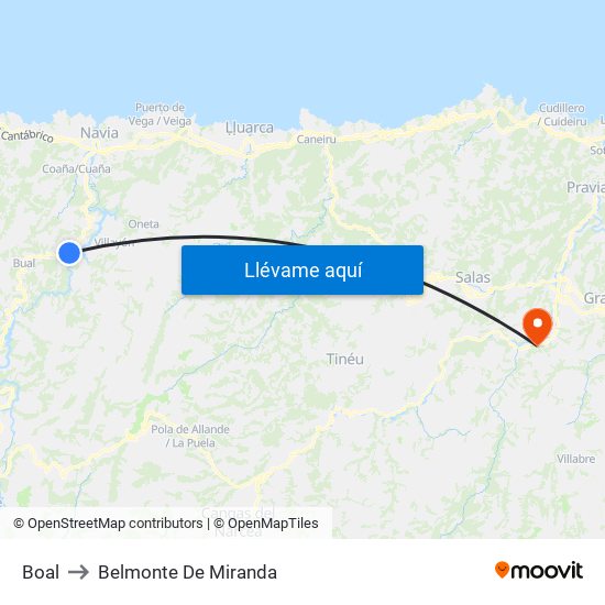 Boal to Belmonte De Miranda map