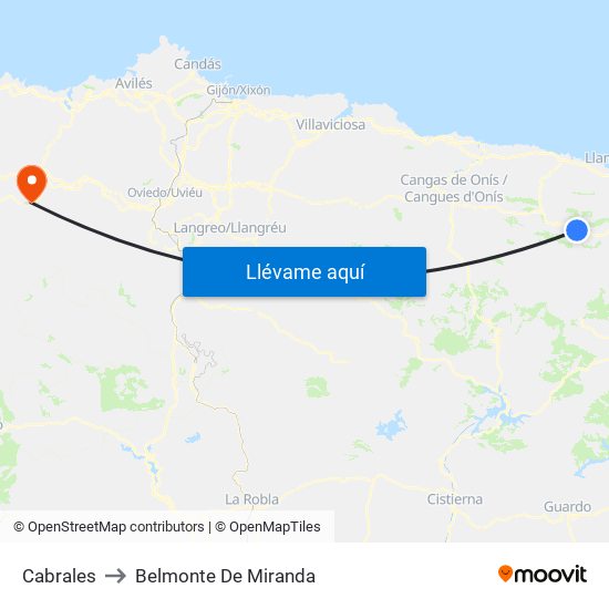 Cabrales to Belmonte De Miranda map
