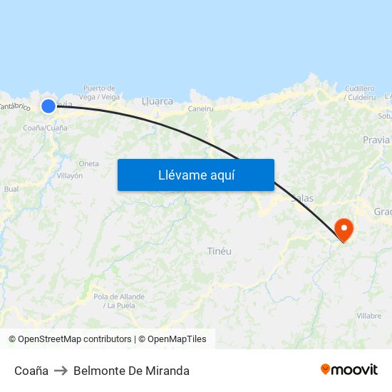 Coaña to Belmonte De Miranda map