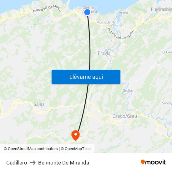 Cudillero to Belmonte De Miranda map