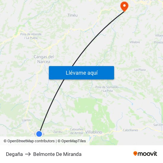 Degaña to Belmonte De Miranda map